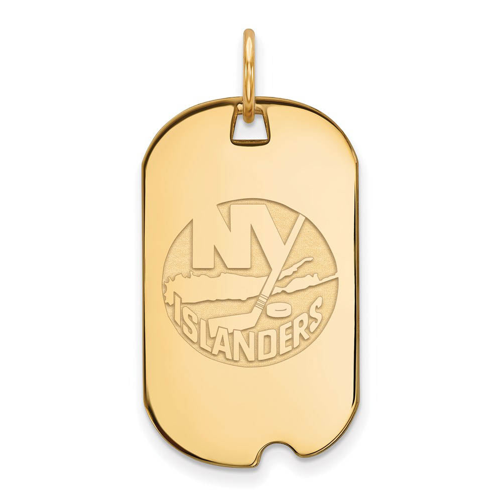 SS 14k Yellow Gold Plated NHL New York Islanders Dog Tag Pendant, Item P30547 by The Black Bow Jewelry Co.