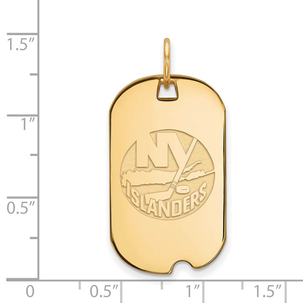 Alternate view of the SS 14k Yellow Gold Plated NHL New York Islanders Dog Tag Pendant by The Black Bow Jewelry Co.