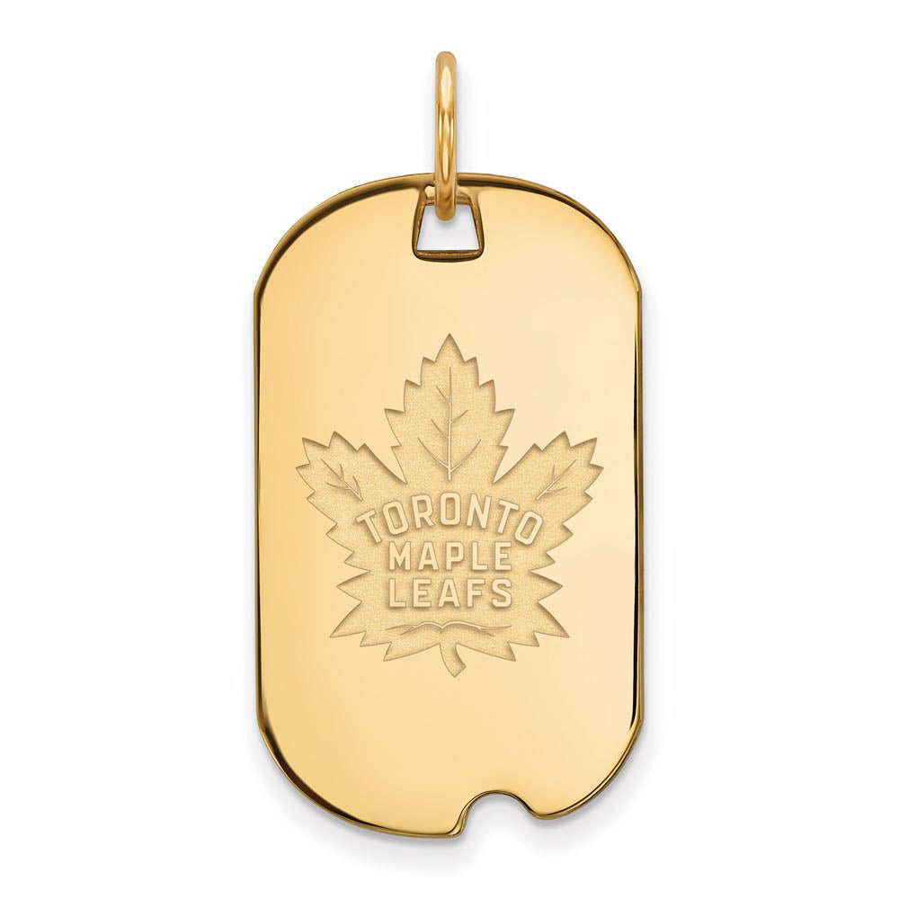 SS 14k Yellow Gold Plated NHL Toronto Maple Leafs Dog Tag Pendant, Item P30548 by The Black Bow Jewelry Co.