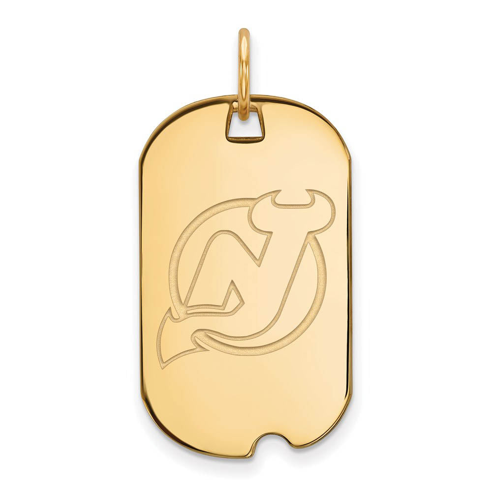SS 14k Yellow Gold Plated NHL New Jersey Devils Dog Tag Pendant, Item P30550 by The Black Bow Jewelry Co.