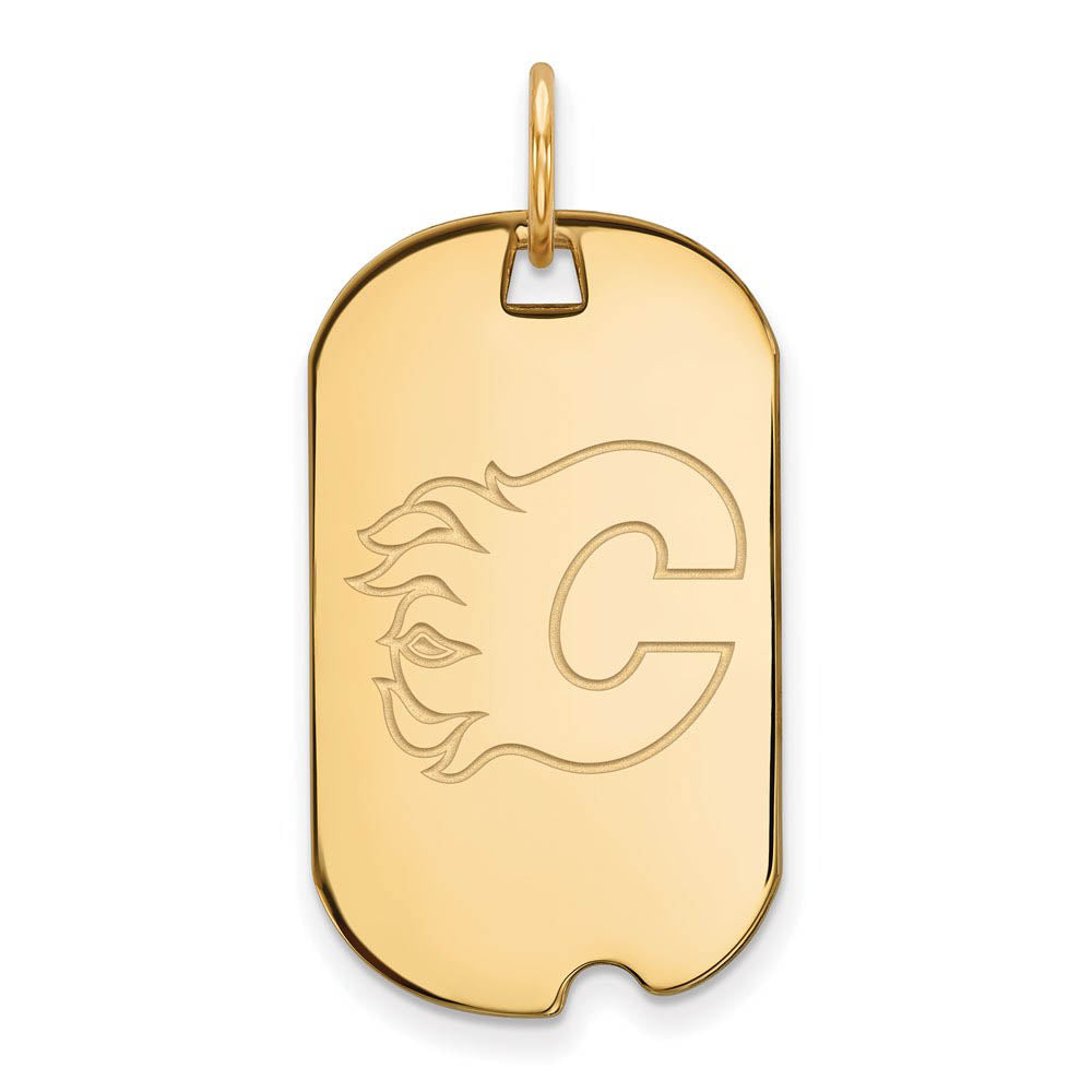 SS 14k Yellow Gold Plated NHL Calgary Flames Dog Tag Pendant, Item P30553 by The Black Bow Jewelry Co.