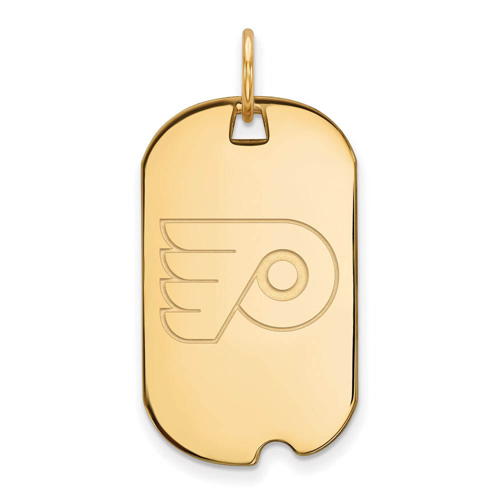SS 14k Yellow Gold Plated NHL Philadelphia Flyers Dog Tag Pendant, Item P30555 by The Black Bow Jewelry Co.