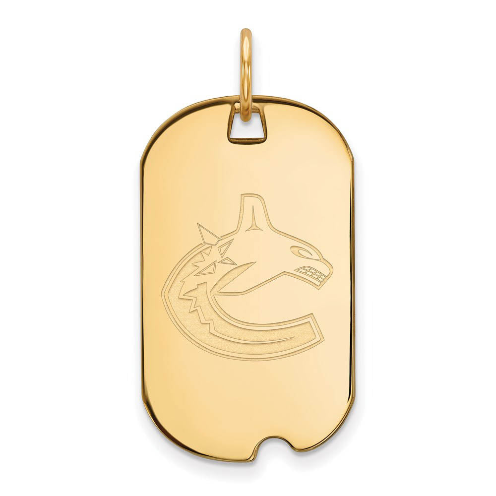 SS 14k Yellow Gold Plated NHL Vancouver Canucks Dog Tag Pendant, Item P30557 by The Black Bow Jewelry Co.