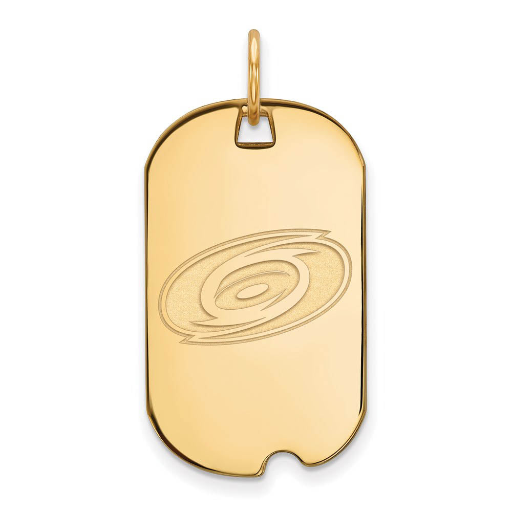 SS 14k Yellow Gold Plated NHL Carolina Hurricanes Dog Tag Pendant, Item P30559 by The Black Bow Jewelry Co.