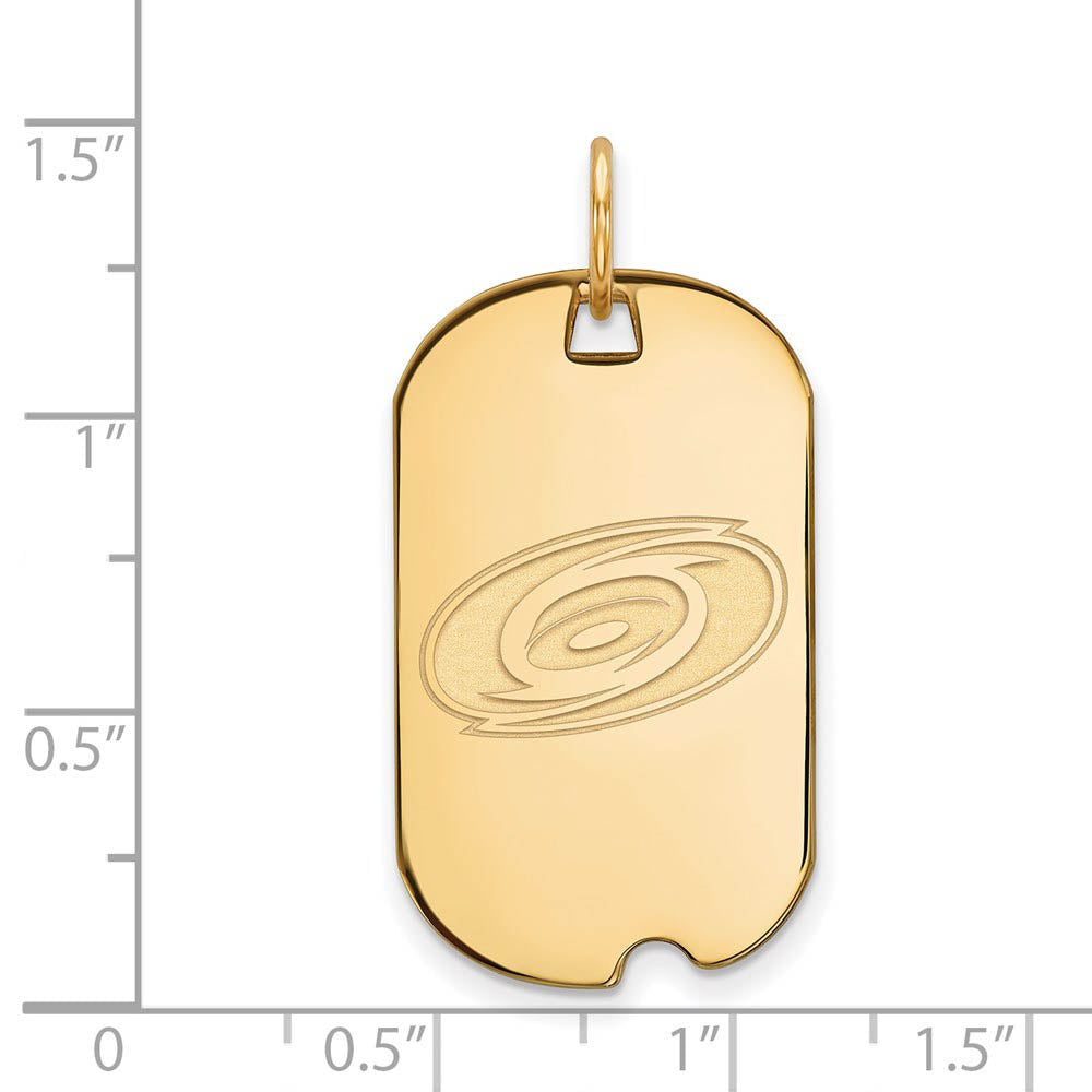 Alternate view of the SS 14k Yellow Gold Plated NHL Carolina Hurricanes Dog Tag Pendant by The Black Bow Jewelry Co.
