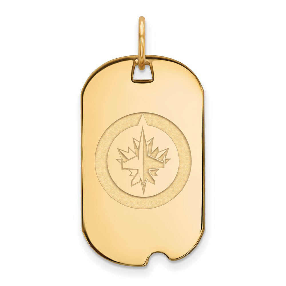 SS 14k Yellow Gold Plated NHL Winnipeg Jets Dog Tag Pendant, Item P30562 by The Black Bow Jewelry Co.