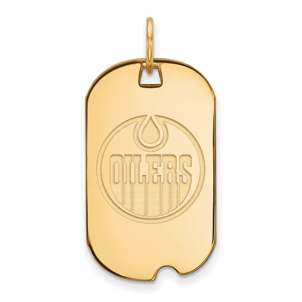 SS 14k Yellow Gold Plated NHL Edmonton Oilers Dog Tag Pendant, Item P30563 by The Black Bow Jewelry Co.