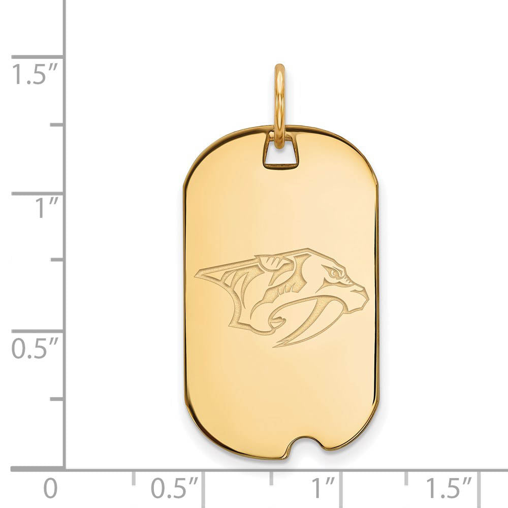 Alternate view of the SS 14k Yellow Gold Plated NHL Nashville Predators Dog Tag Pendant by The Black Bow Jewelry Co.