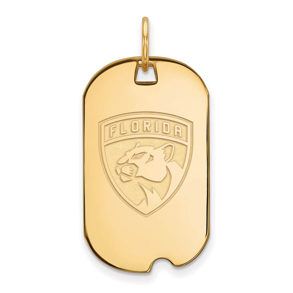 SS 14k Yellow Gold Plated NHL Florida Panthers Dog Tag Pendant, Item P30566 by The Black Bow Jewelry Co.