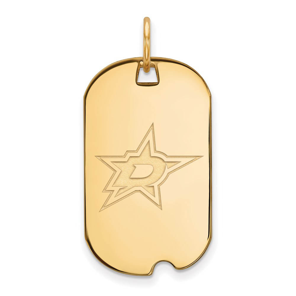 SS 14k Yellow Gold Plated NHL Dallas Stars Dog Tag Pendant, Item P30567 by The Black Bow Jewelry Co.