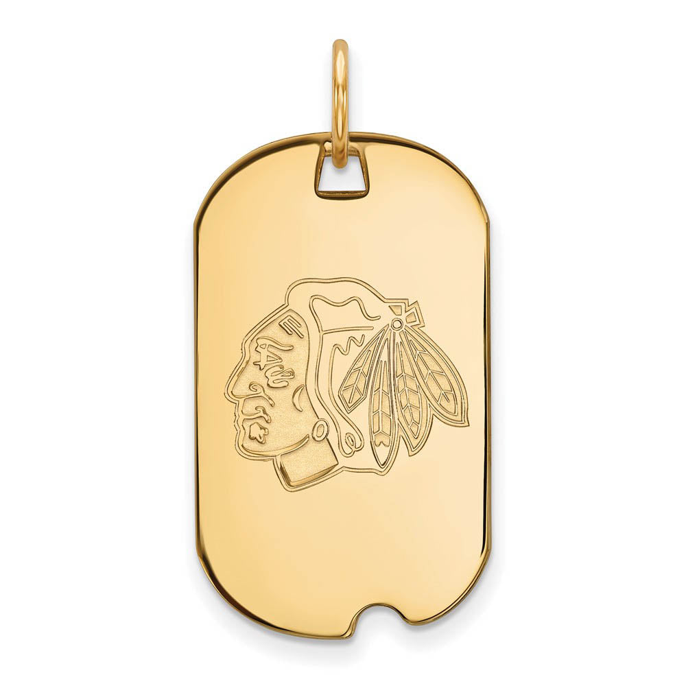 SS 14k Yellow Gold Plated NHL Chicago Blackhawks Dog Tag Pendant, Item P30568 by The Black Bow Jewelry Co.