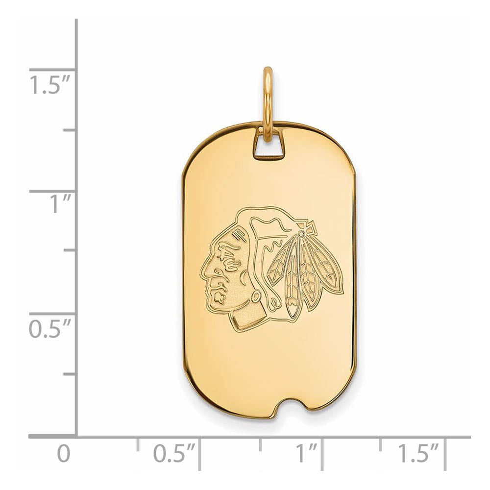 Alternate view of the SS 14k Yellow Gold Plated NHL Chicago Blackhawks Dog Tag Pendant by The Black Bow Jewelry Co.