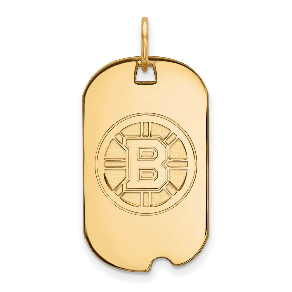 SS 14k Yellow Gold Plated NHL Boston Bruins Dog Tag Pendant, Item P30569 by The Black Bow Jewelry Co.
