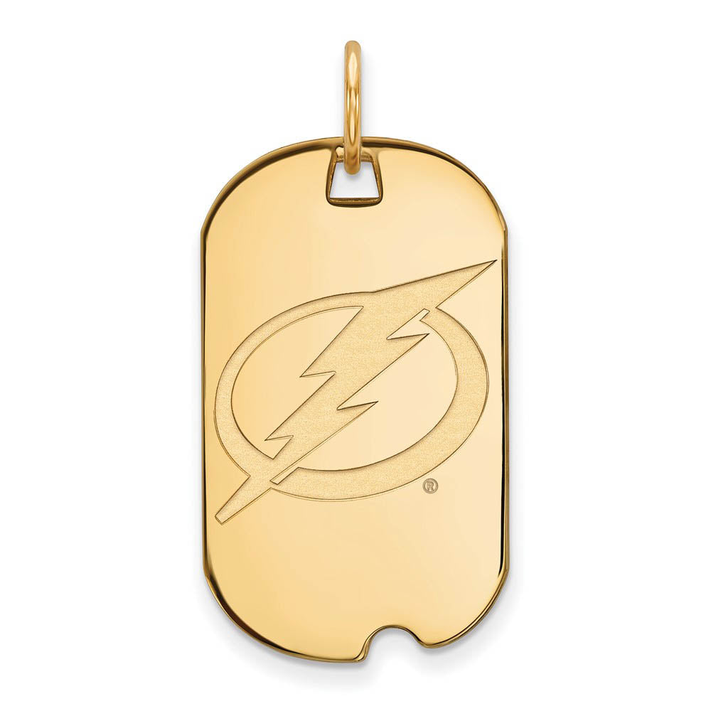 SS 14k Yellow Gold Plated NHL Tampa Bay Lightning Dog Tag Pendant, Item P30570 by The Black Bow Jewelry Co.