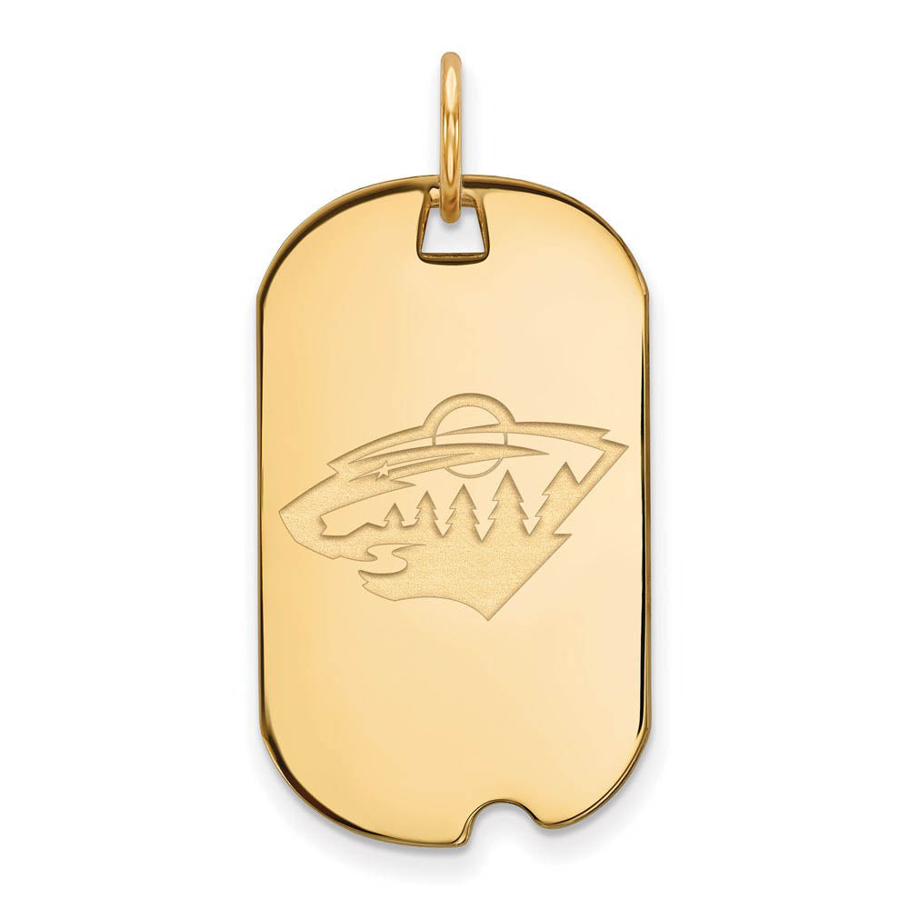 SS 14k Yellow Gold Plated NHL Minnesota Wild Dog Tag Pendant, Item P30577 by The Black Bow Jewelry Co.