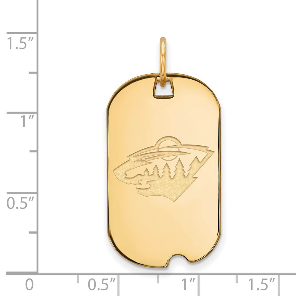Alternate view of the SS 14k Yellow Gold Plated NHL Minnesota Wild Dog Tag Pendant by The Black Bow Jewelry Co.