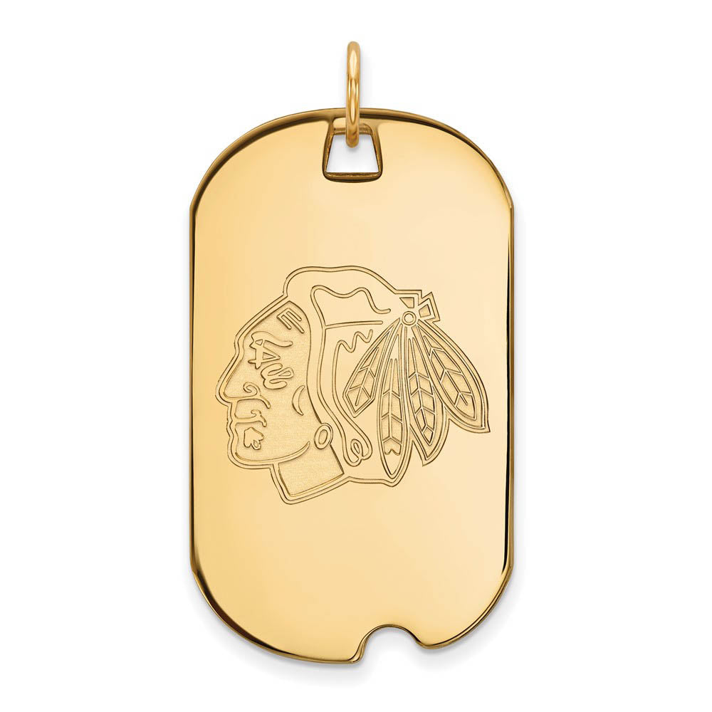 SS 14k Yellow Gold Plated NHL Chicago Blackhawks Large Dog Tag Pendant, Item P30578 by The Black Bow Jewelry Co.