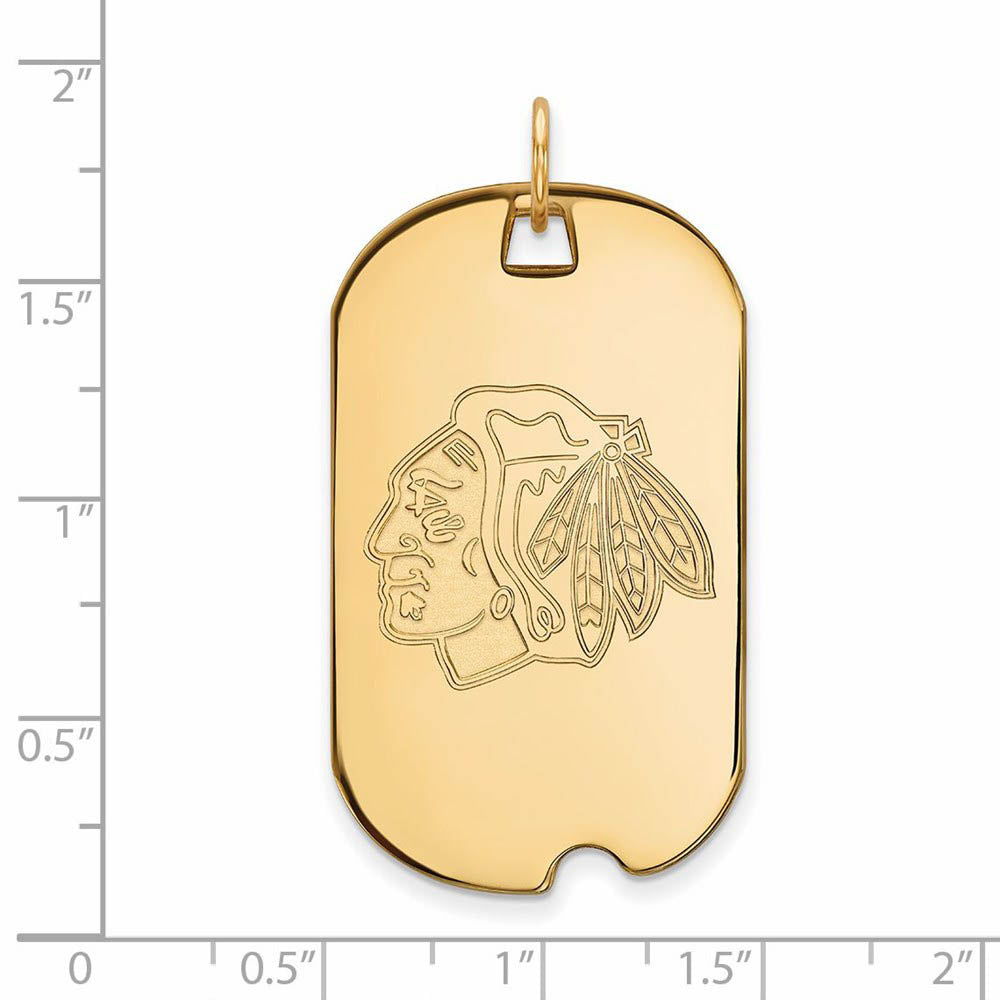 Alternate view of the SS 14k Yellow Gold Plated NHL Chicago Blackhawks Large Dog Tag Pendant by The Black Bow Jewelry Co.