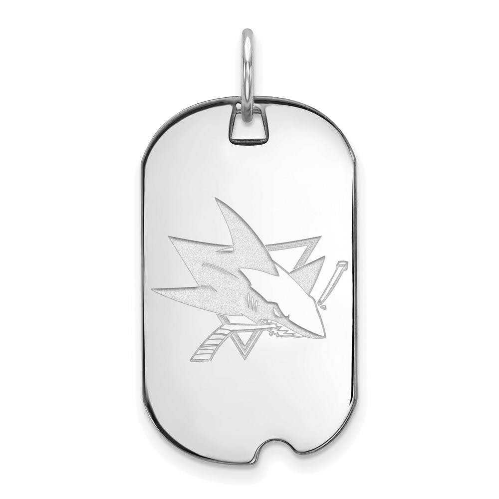 Sterling Silver NHL San Jose Sharks Dog Tag Pendant, Item P30612 by The Black Bow Jewelry Co.