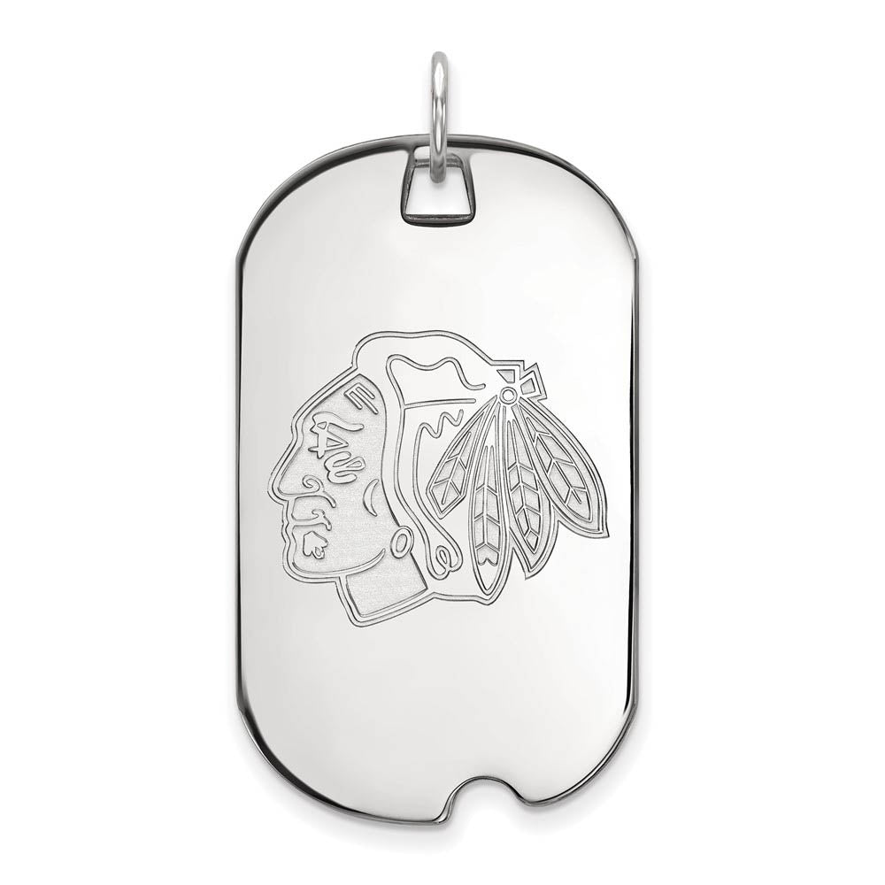 Sterling Silver NHL Chicago Blackhawks Large Dog Tag Pendant, Item P30614 by The Black Bow Jewelry Co.