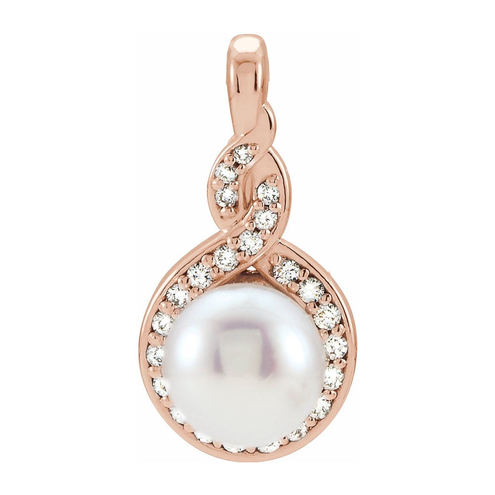 14K Yellow, White or Rose Gold Akoya Cultured Pearl & Diamond Pendant, Item P30622 by The Black Bow Jewelry Co.