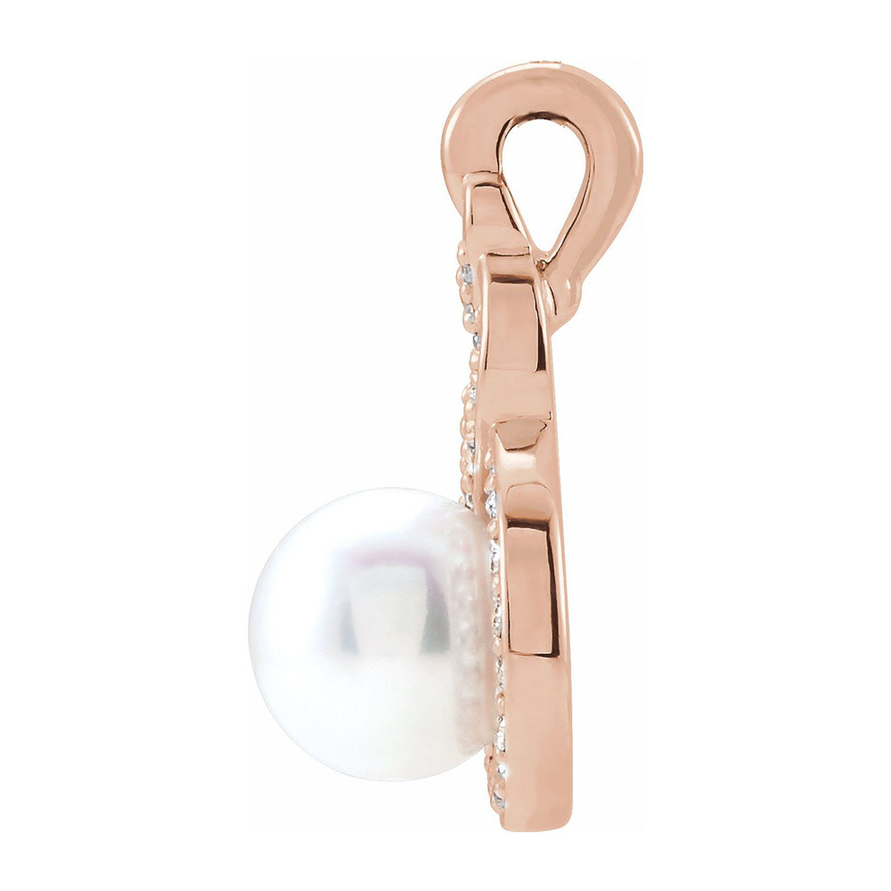 Alternate view of the 14K Rose Gold Akoya Cultured Pearl & 1/10 CTW Diamond Pendant, 9x17mm by The Black Bow Jewelry Co.
