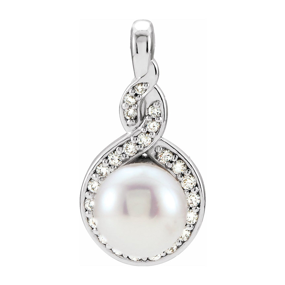 Alternate view of the 14K Yellow, White or Rose Gold Akoya Cultured Pearl & Diamond Pendant by The Black Bow Jewelry Co.