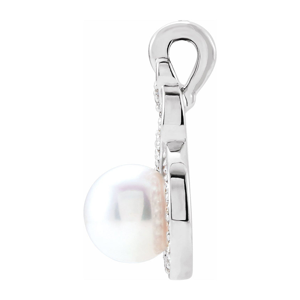 Alternate view of the 14K White Gold Akoya Cultured Pearl & 1/10 CTW Diamond Pendant, 9x17mm by The Black Bow Jewelry Co.