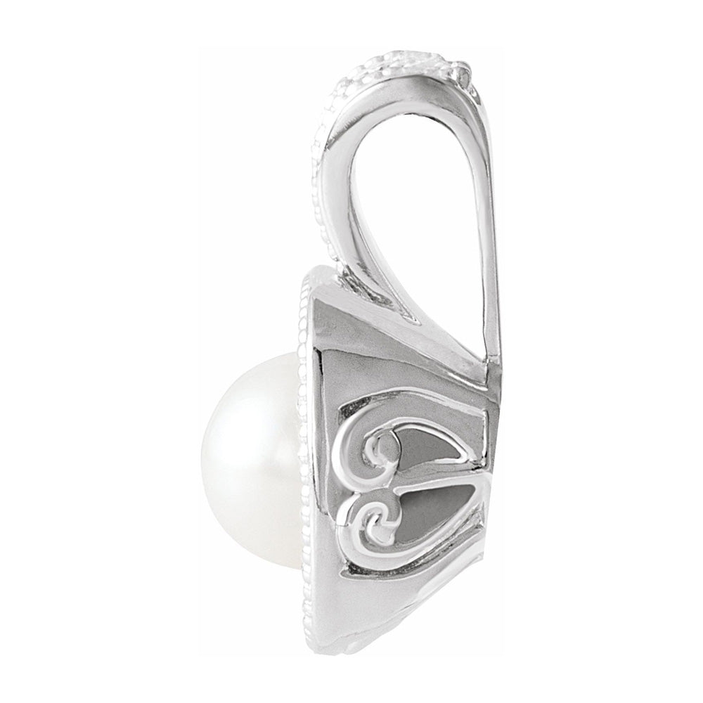 Alternate view of the 14K White Gold FW Cultured Pearl & 1/4 CTW Diamond Pendant, 11x17mm by The Black Bow Jewelry Co.