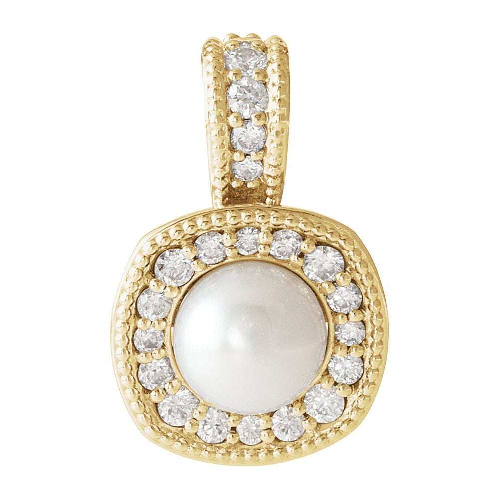 Alternate view of the 14K Yellow or White Gold FW Cultured Pearl & Diamond Pendant, 11x17mm by The Black Bow Jewelry Co.