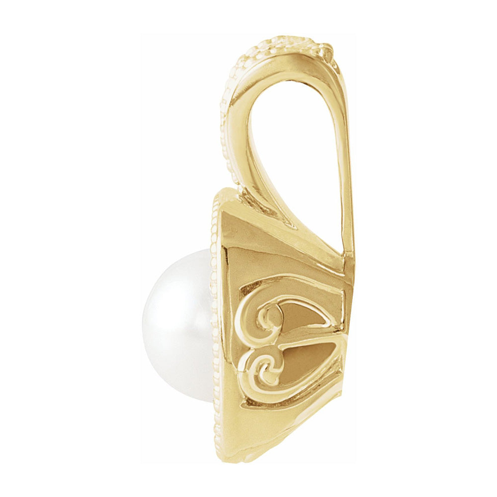 Alternate view of the 14K Yellow Gold FW Cultured Pearl & 1/4 CTW Diamond Pendant, 11x17mm by The Black Bow Jewelry Co.