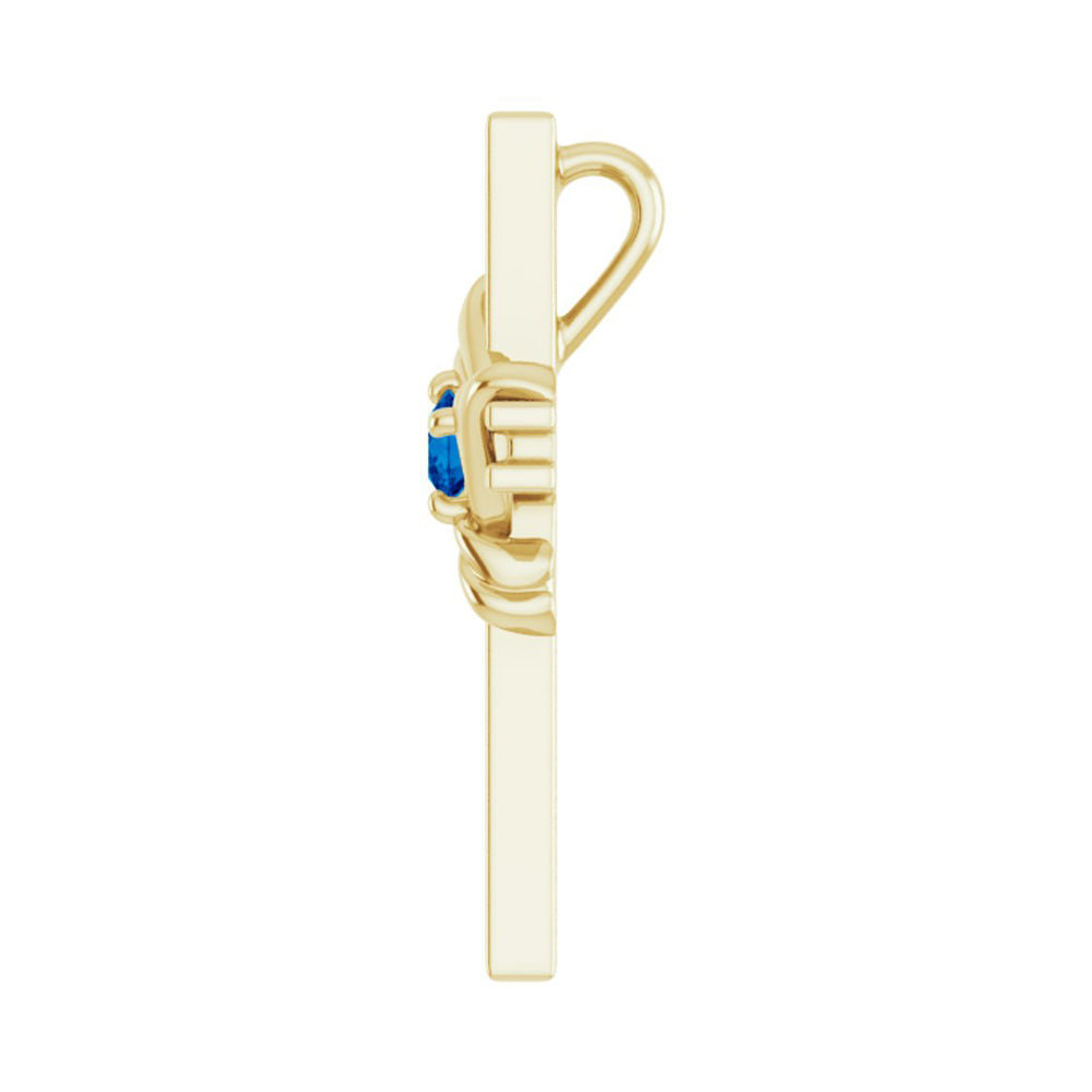 Alternate view of the 14K Yellow Gold Blue Sapphire Cross Pendant, 13 x 18mm by The Black Bow Jewelry Co.