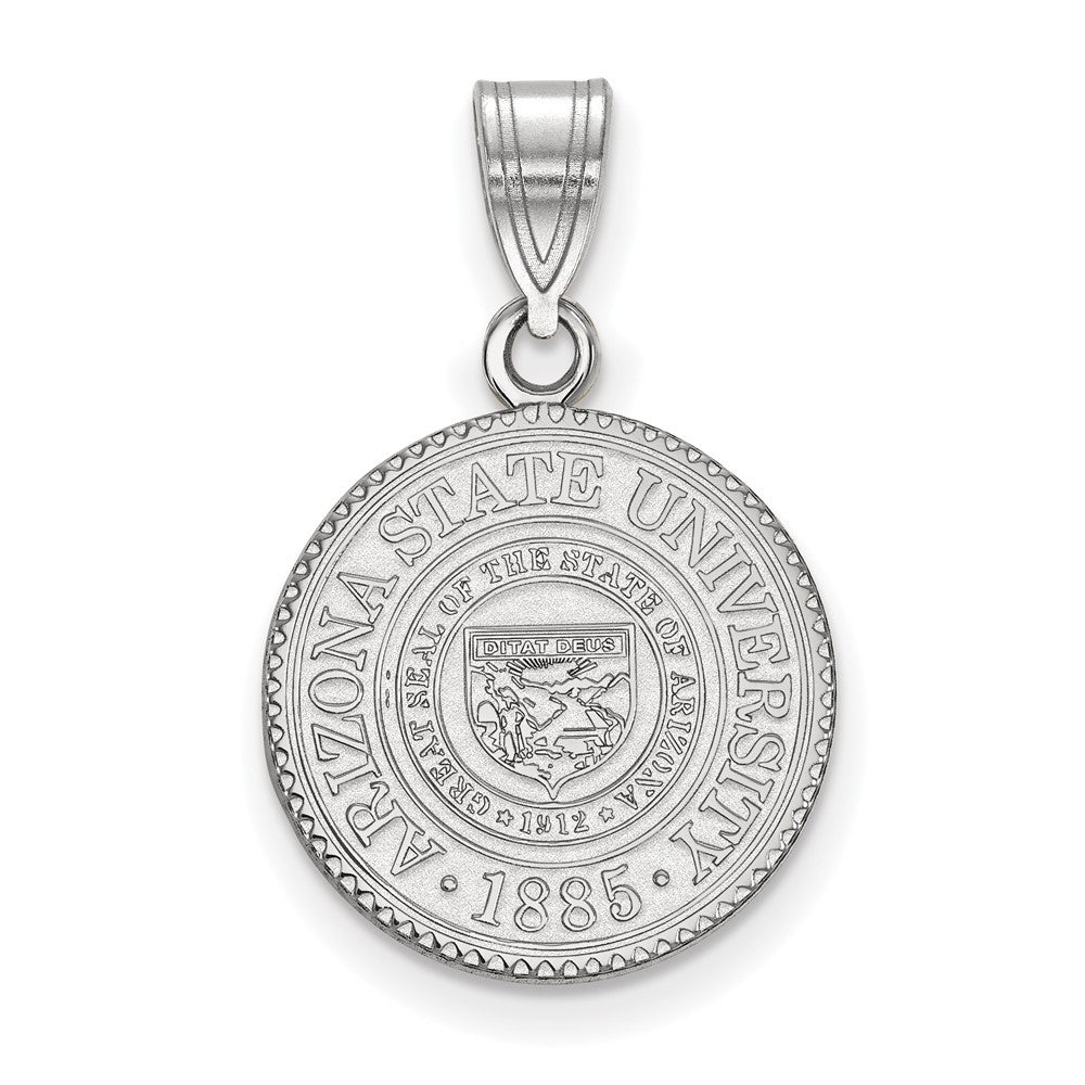 10K White Gold Arizona State University Medium Crest Pendant, Item P30654 by The Black Bow Jewelry Co.