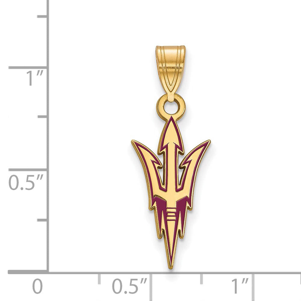 Alternate view of the 14K Yellow Gold Plated Sterling Silver Arizona State LG Enamel Pendant by The Black Bow Jewelry Co.