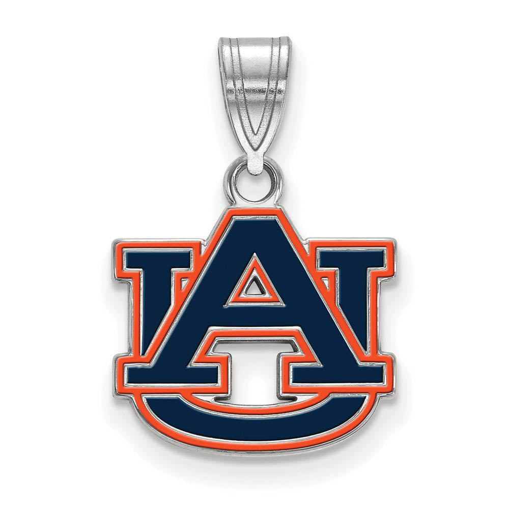 Sterling Silver Rhodium Plated Auburn U. Small Enamel Pendant, Item P30662 by The Black Bow Jewelry Co.