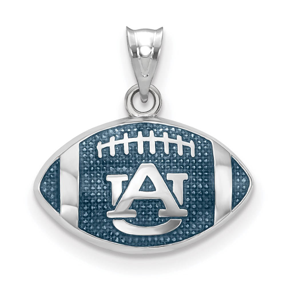 Sterling Silver Rhodium Plated Auburn U. Small Enamel Football Pendant, Item P30663 by The Black Bow Jewelry Co.