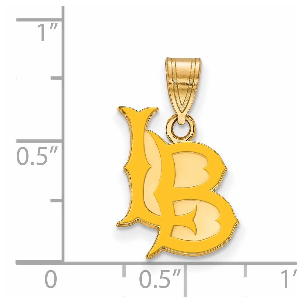 Alternate view of the 14K Yellow Gold Plated Sterling Silver CSULB Medium Enamel Pendant by The Black Bow Jewelry Co.