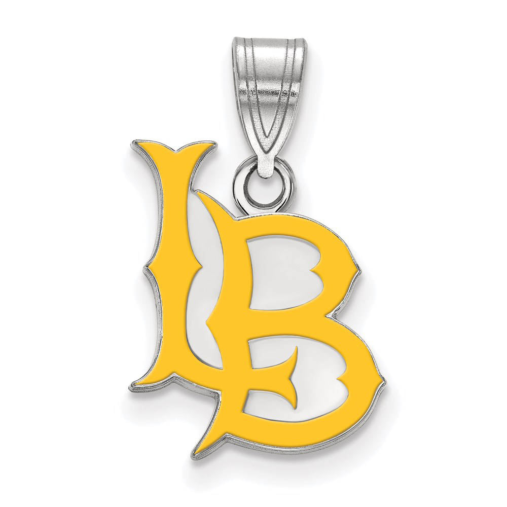 Sterling Silver Rhodium Plated CSU Long Beach Medium Enamel Pendant, Item P30667 by The Black Bow Jewelry Co.