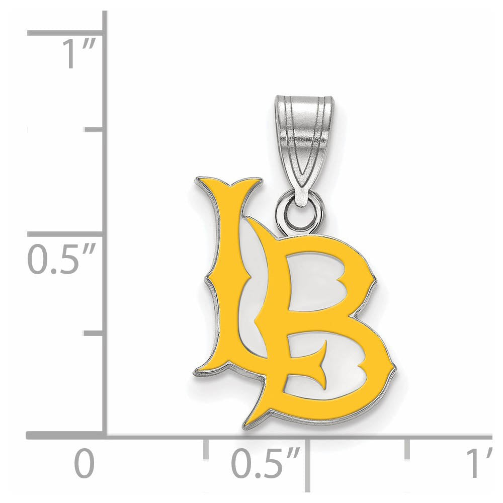Alternate view of the Sterling Silver Rhodium Plated CSU Long Beach Medium Enamel Pendant by The Black Bow Jewelry Co.