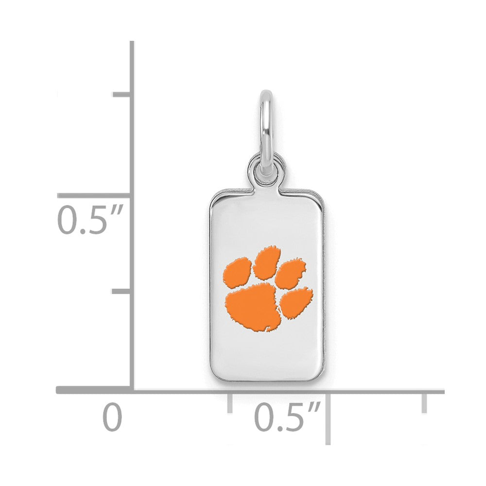 Alternate view of the Sterling Silver Rhodium Plated Clemson XS Rectangle Enamel Tag Charm by The Black Bow Jewelry Co.