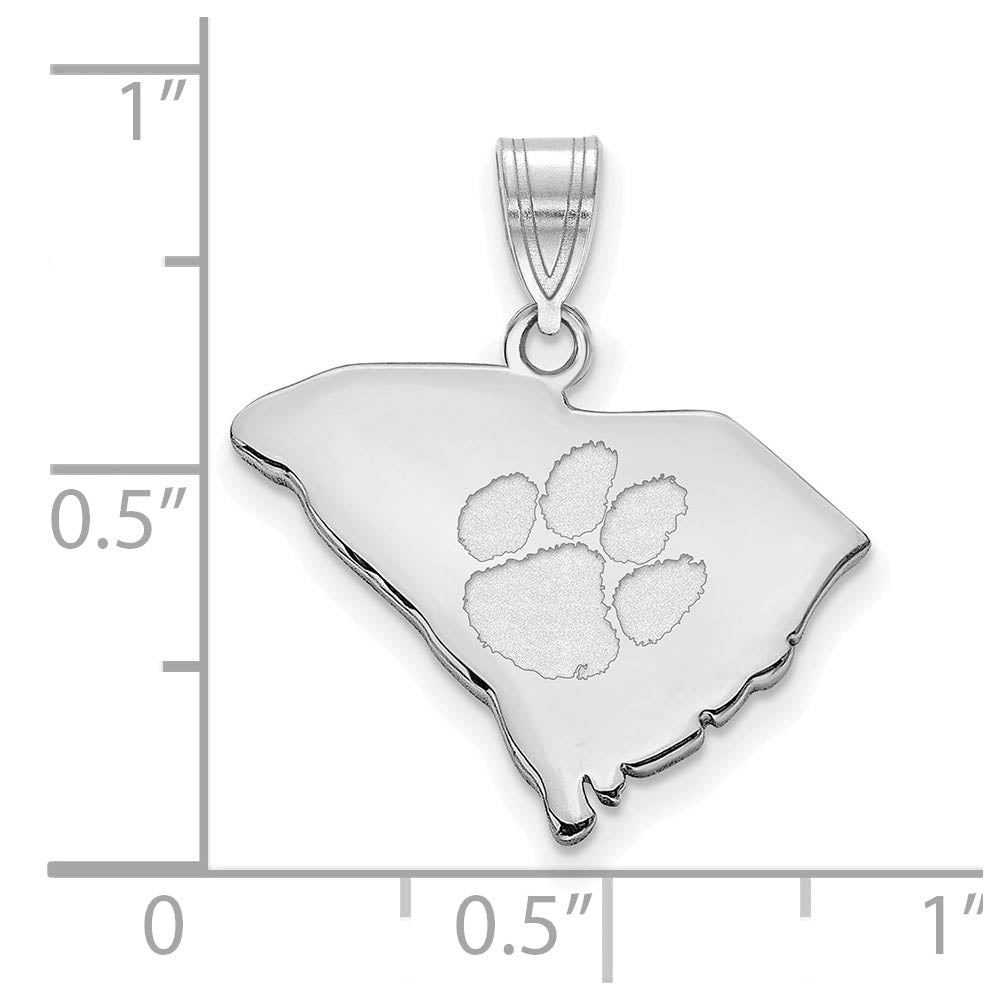 Alternate view of the Sterling Silver Rhodium Plated Clemson University State Pendant by The Black Bow Jewelry Co.