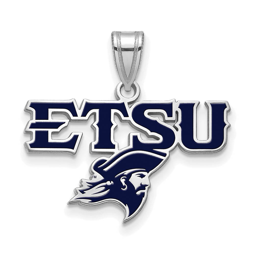 Sterling Silver Enameled East Tennessee State ETSU Medium Pendant, Item P30683 by The Black Bow Jewelry Co.