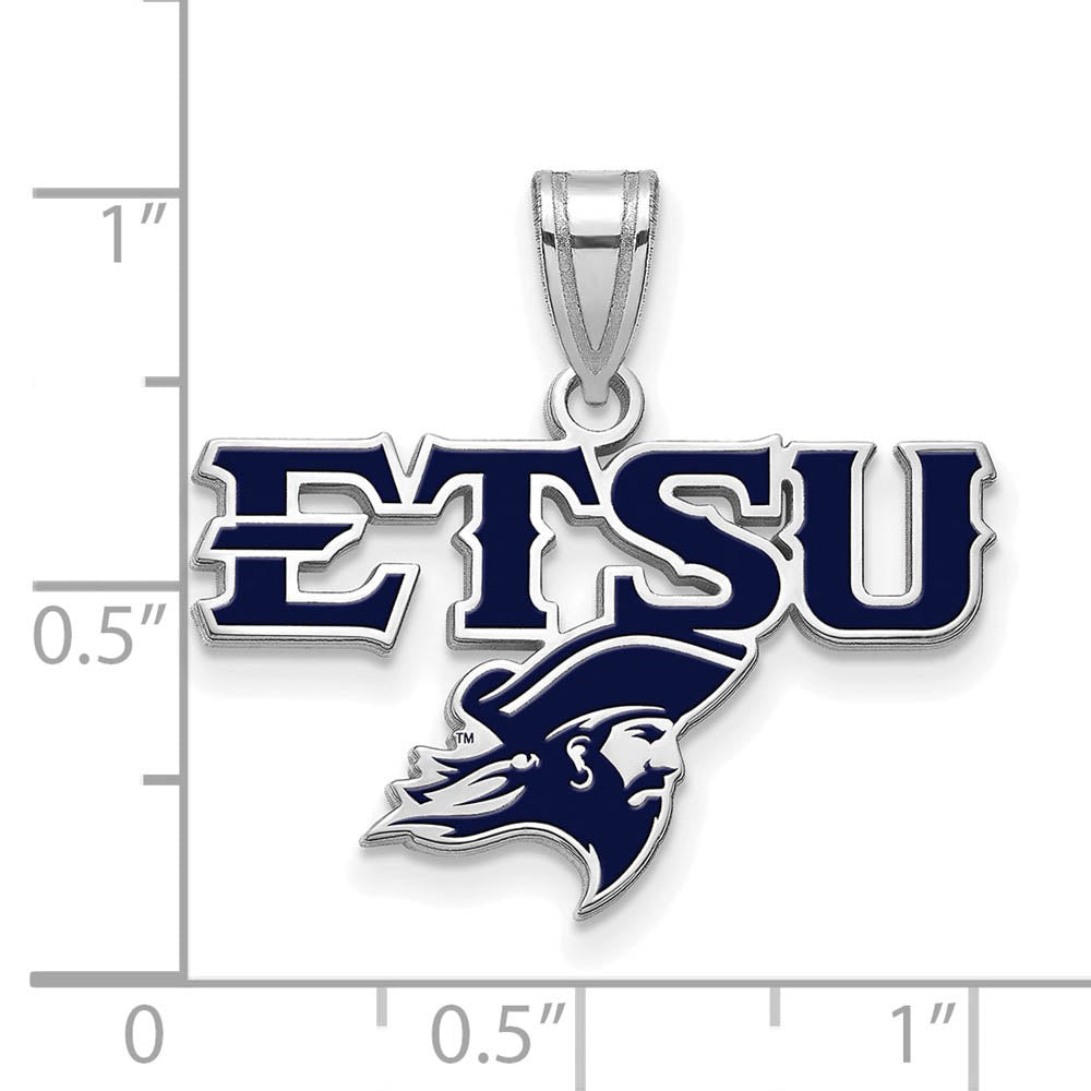Alternate view of the Sterling Silver Enameled East Tennessee State ETSU Medium Pendant by The Black Bow Jewelry Co.