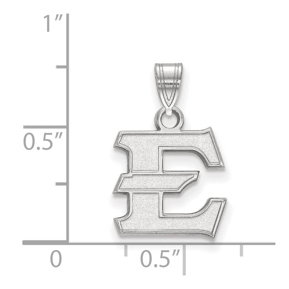 Alternate view of the Sterling Silver Rhodium Plated East Tennessee State Small 'E' Pendant by The Black Bow Jewelry Co.