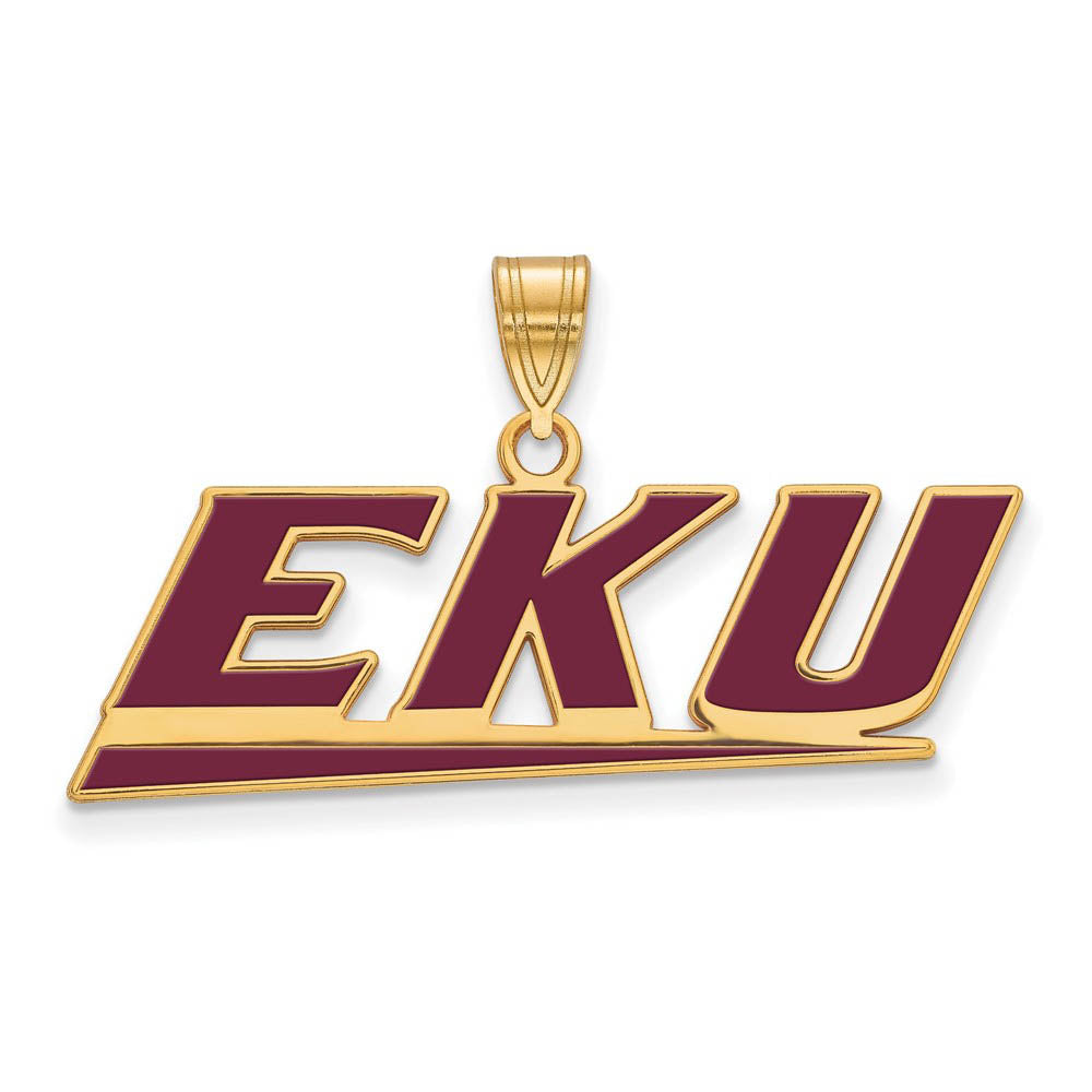 14K Yellow Gold Plated S.S. Eastern Kentucky U. LG Enamel EKU Pendant, Item P30686 by The Black Bow Jewelry Co.