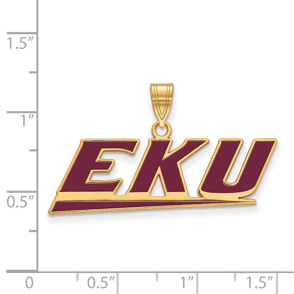Alternate view of the 14K Yellow Gold Plated S.S. Eastern Kentucky U. LG Enamel EKU Pendant by The Black Bow Jewelry Co.