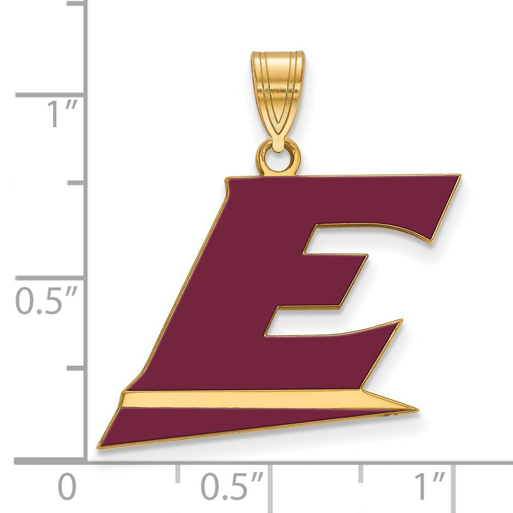 Alternate view of the 14K Yellow Gold Plated S.S. Eastern Kentucky U. LG 'E' Enamel Pendant by The Black Bow Jewelry Co.