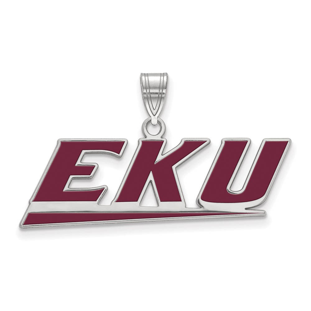 Sterling Silver Rhodium Plated Eastern Kentucky LG Enamel EKU Pendant, Item P30688 by The Black Bow Jewelry Co.
