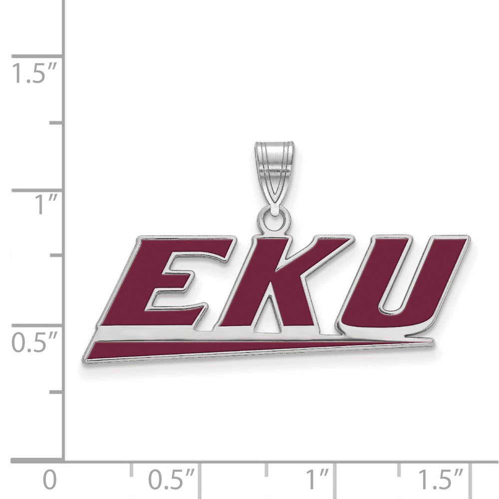 Alternate view of the Sterling Silver Rhodium Plated Eastern Kentucky LG Enamel EKU Pendant by The Black Bow Jewelry Co.
