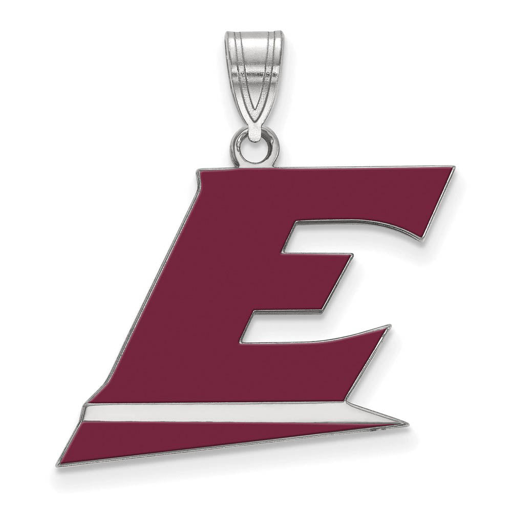 Sterling Silver Rhodium Plated Eastern Kentucky LG 'E' Enamel Pendant, Item P30689 by The Black Bow Jewelry Co.